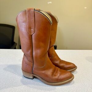 Vintage FRYE Saddle Brown Leather Boots Western Cowgirl Boots YOUTH Size 2 M